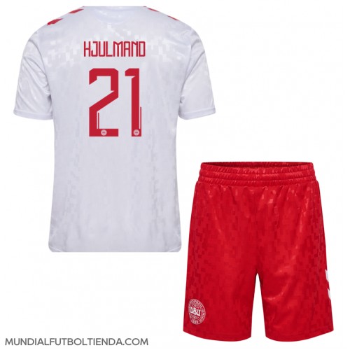 Camiseta Dinamarca Morten Hjulmand #21 Segunda Equipación Replica Eurocopa 2024 para niños mangas cortas (+ Pantalones cortos)